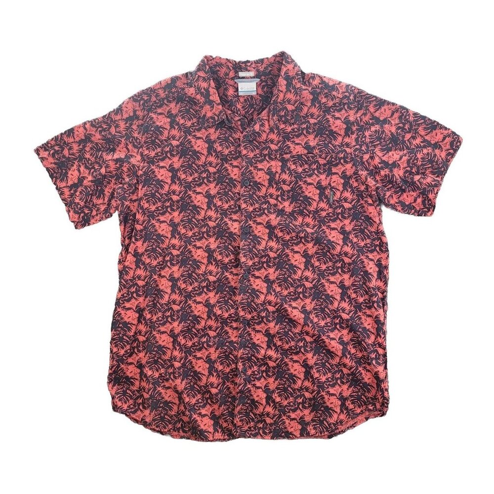 Columbia Shirt Red Black Floral Mens XL Short Sleeve Button Up Regular Fit